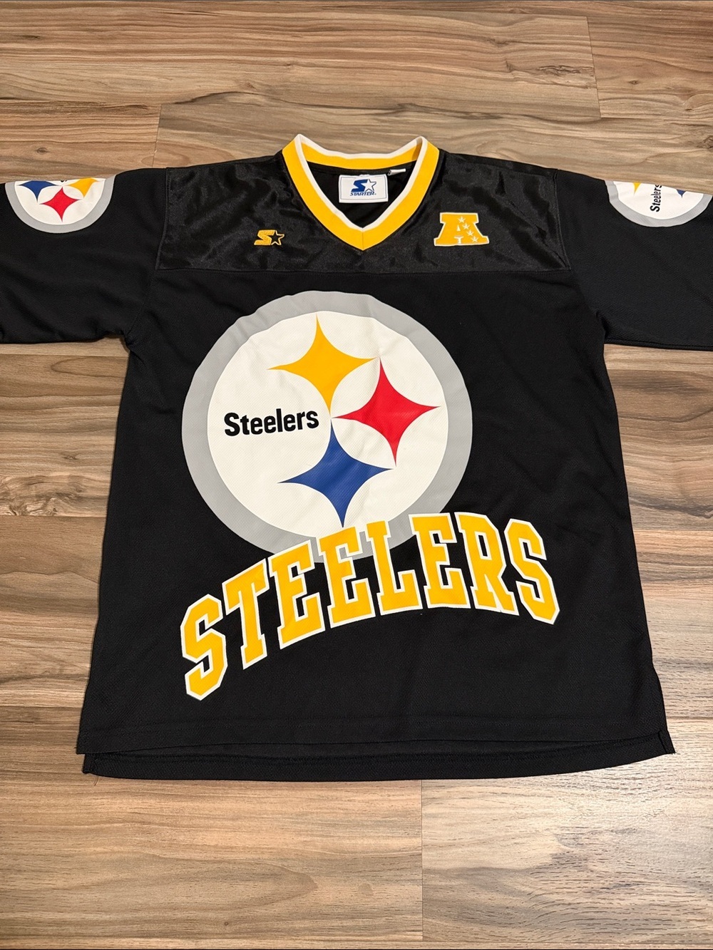 Starter Large Logo Black Pittsburgh Steelers Men’s M Football NFL Jersey V Neck